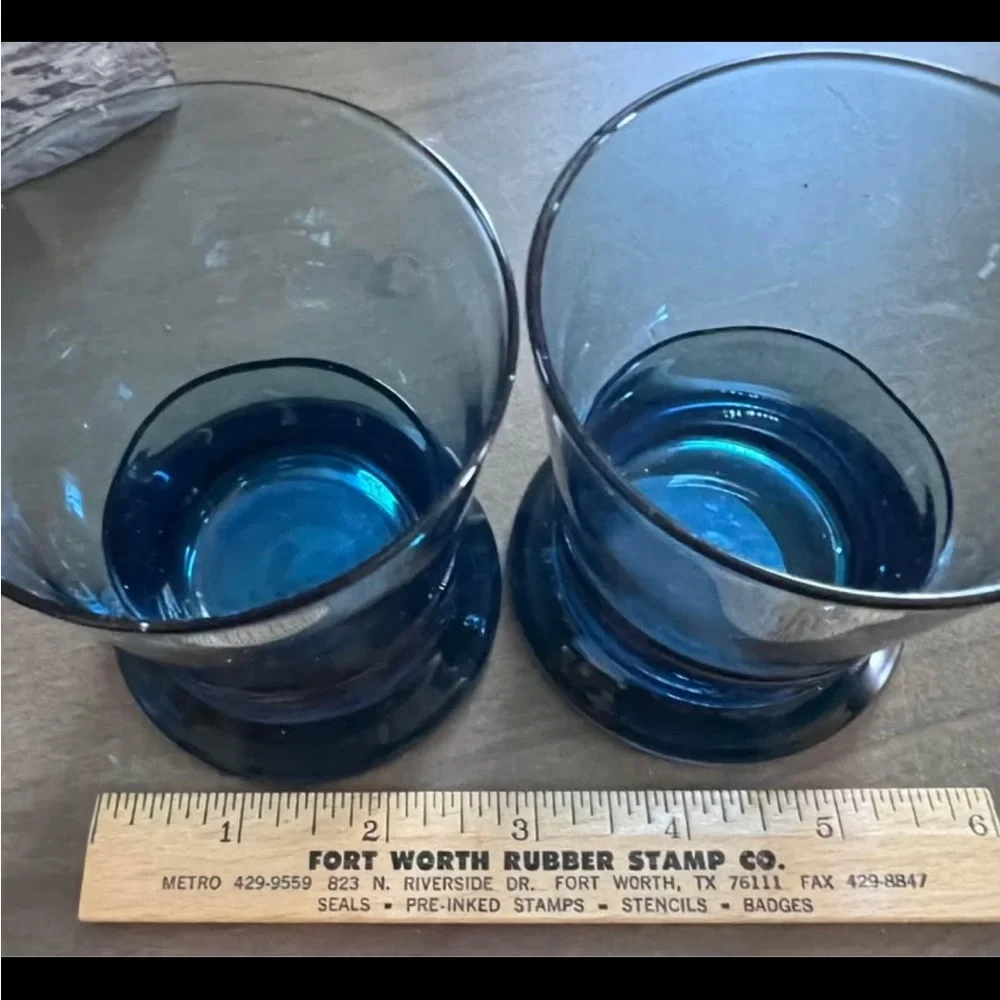 PIER 1. Set of Two Blue Wavy Glass Candle Holders. Holds 1” and Tealight Candles